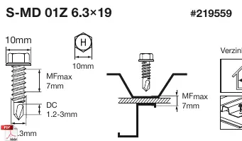 Technical specifications and dimensions for the S-MD 01Z fastener.