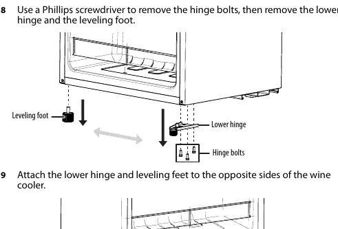 Door reversal steps (lower hinge)