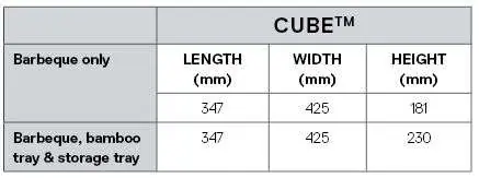 Dimensions of the CUBE™ barbeque
