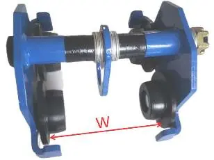 Adjustment of trolley wheel flange width (W)