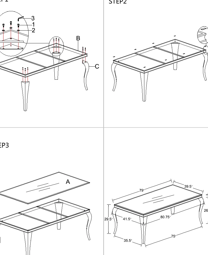 Dining table assembly diagram