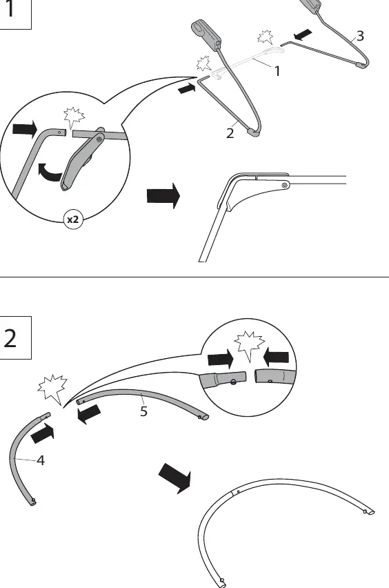 Assembly steps 1 and 2: Connecting the frame