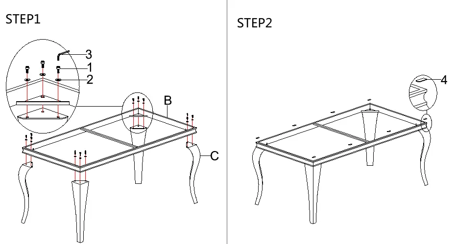 Assembly steps for the 115091 Dining Table