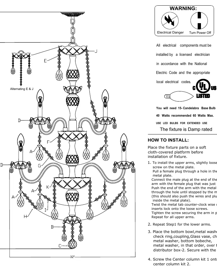 Main assembly diagram of the chandelier