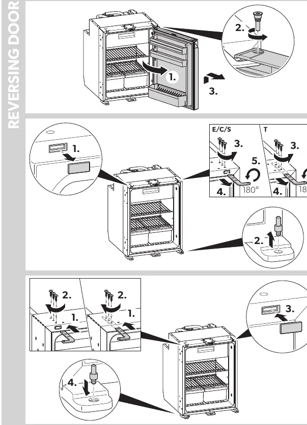 Steps for reversing the refrigerator door.