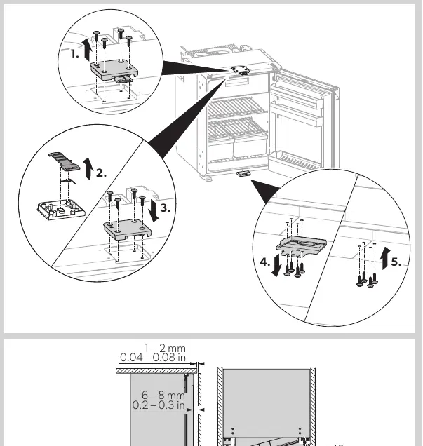 Sliding hinge installation steps.