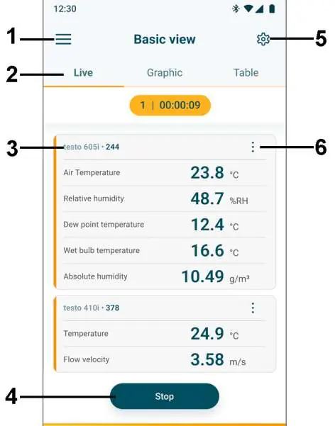 App operating controls