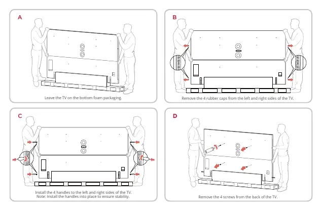 Wall mounting preparation steps A-D