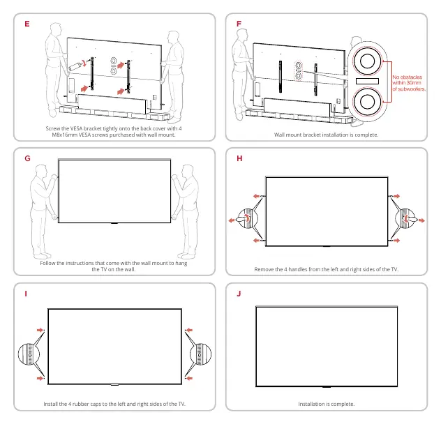 Wall mounting installation steps E-J