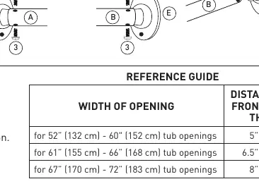 Reference guide table for tub width