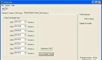 Pulsed outputs setup page
