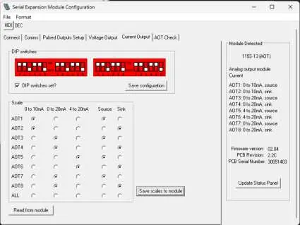 Current output setup page