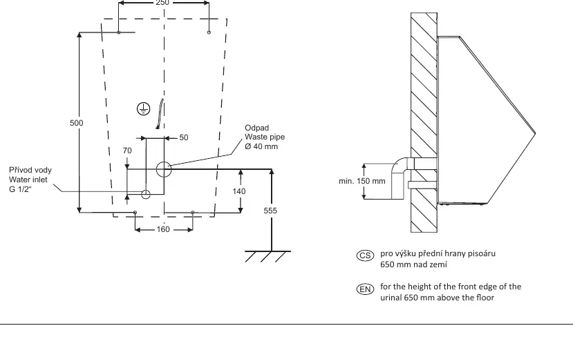 Installation dimensions and connection points