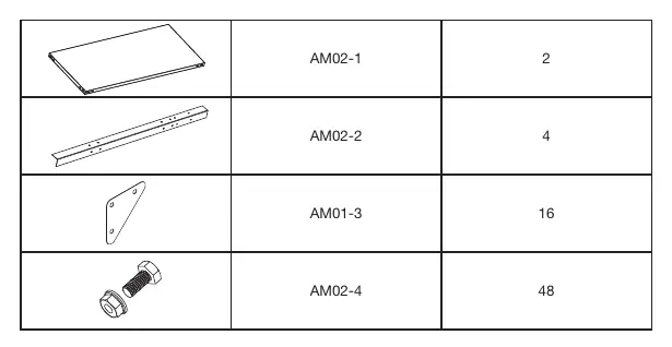 Parts list for the G21 metal shelf