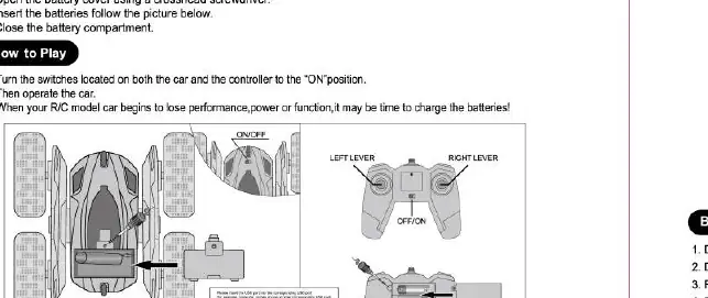 Battery installation diagram for the car and remote control