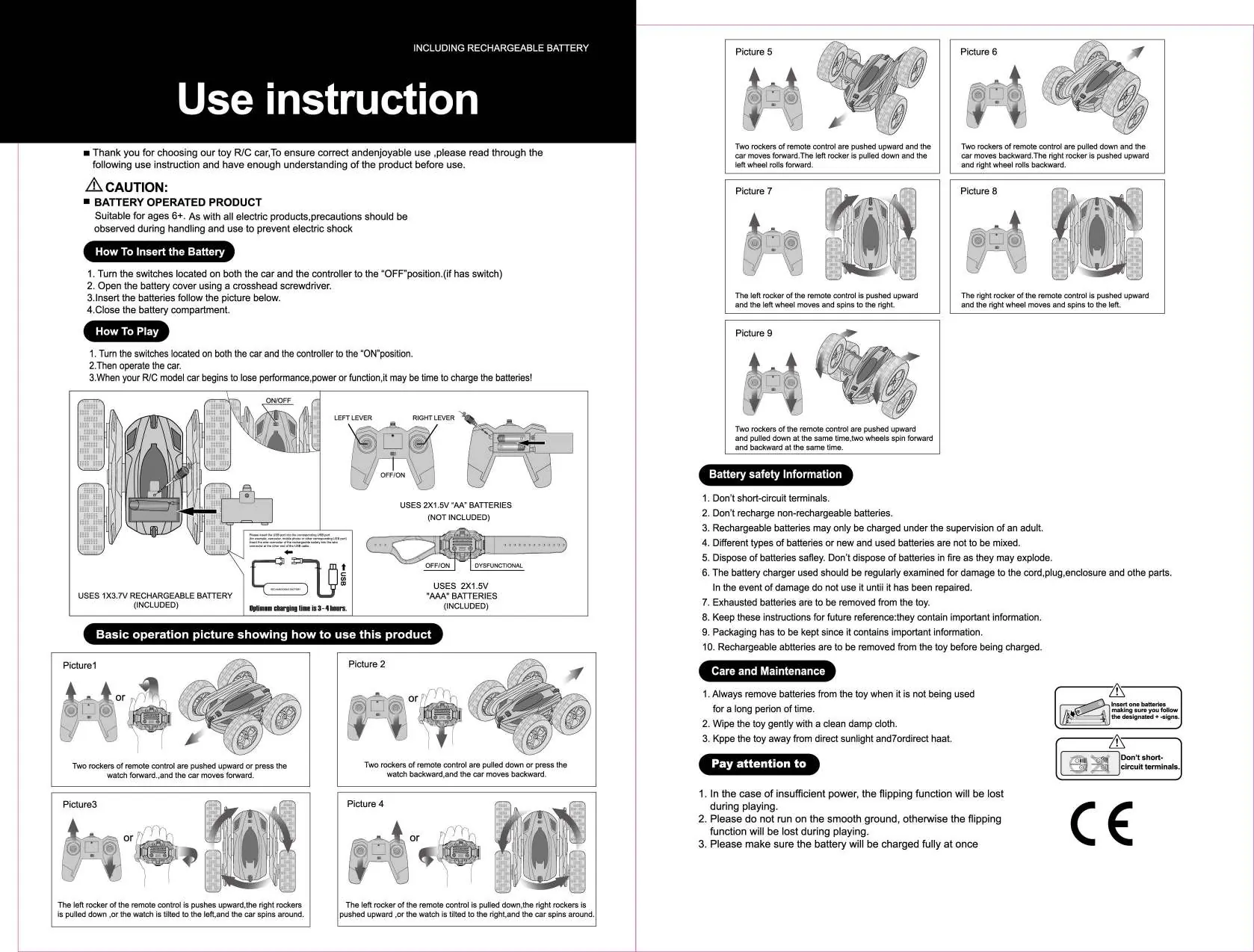 Remote control operation and battery installation guide