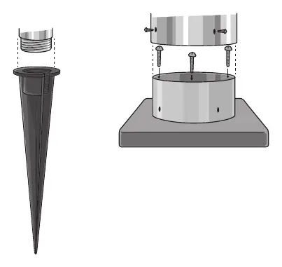 Assembly of the spotlight spike and base
