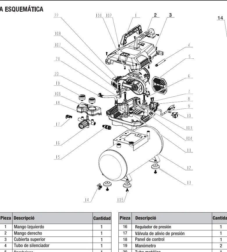 Exploded view diagram of the Husky 4-Gallon Air Compressor