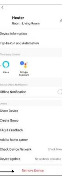 Device settings menu