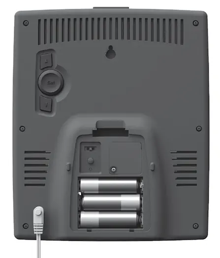 Install batteries and connect the power cable to the back of the display unit.