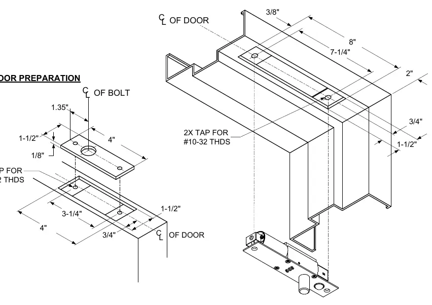 Dimensional references for door and frame preparation.