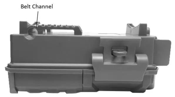 Identify the belt channel on the back of the camera for mounting.