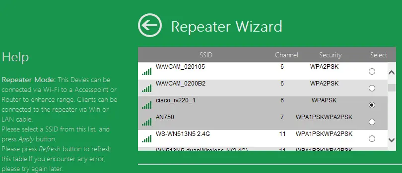 Repeater Wizard interface