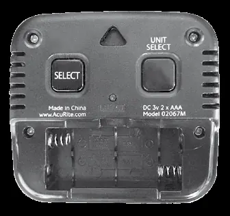 Back of the display showing buttons and battery compartment