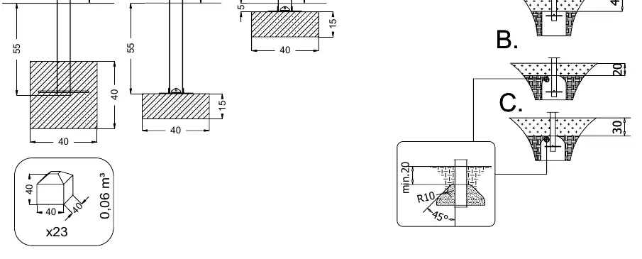 Foundation details (K1, K2, K3)