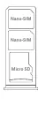 SIM tray layout showing two nano-SIM slots and one microSD slot.