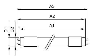 Dimensional drawing of the 11T5HE T5 lamp