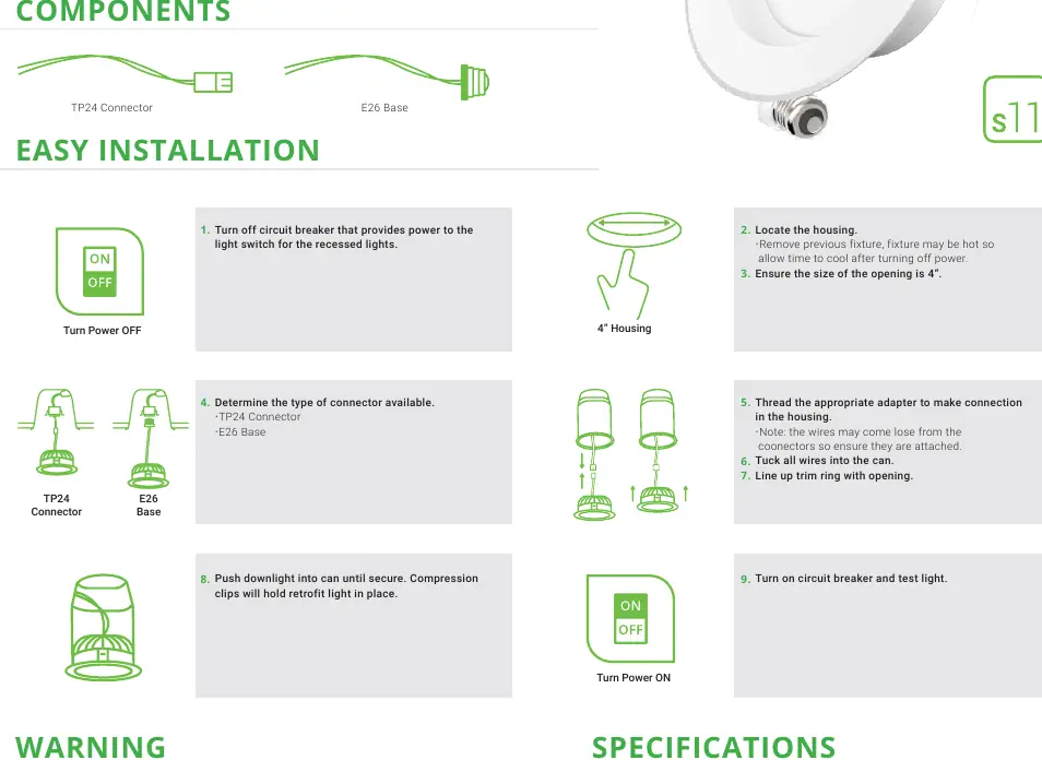 Installation steps for the downlight