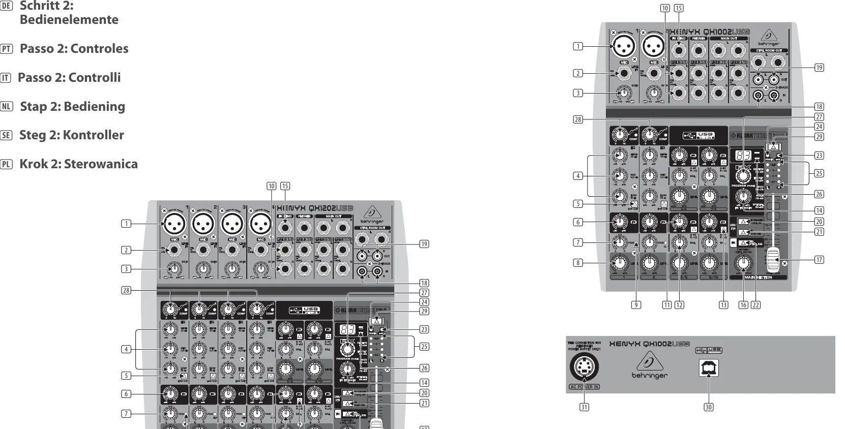 Controls layout for QX1202USB and QX1002USB