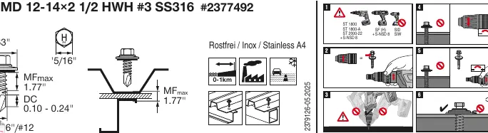 Installation and compatibility guide for Hilti S-MD screws.