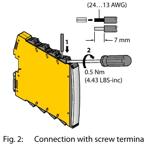 Connection via screw terminals