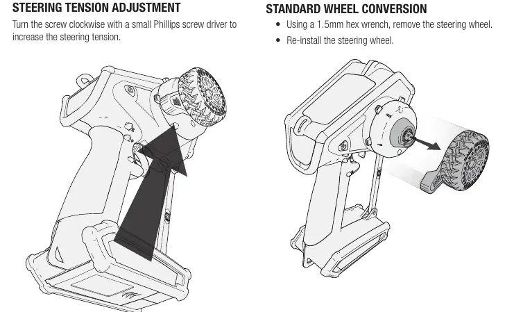 Steering tension adjustment and wheel conversion