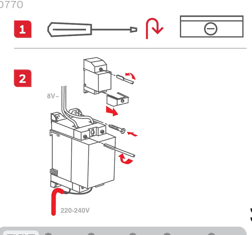Installation steps for the Honeywell D770 transformer