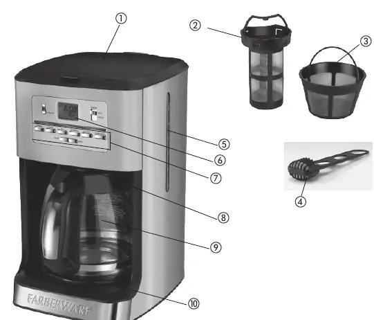 Parts diagram of the coffee and tea maker