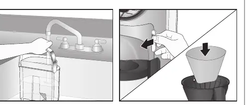 Filling the water reservoir and filter basket