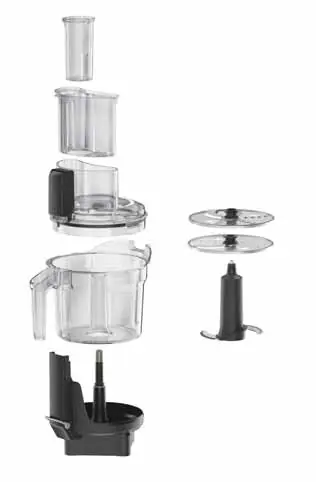 Exploded view of the food processor assembly