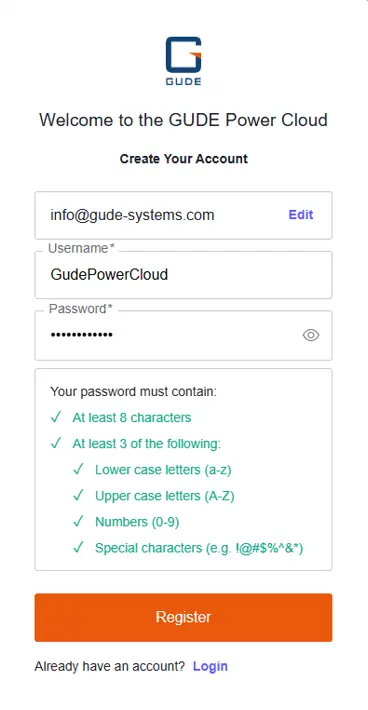 Account registration form