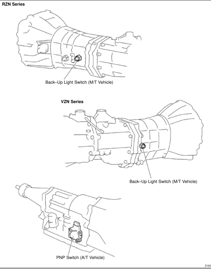 Transmission switch locations for M/T and A/T vehicles