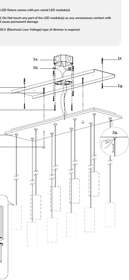 Assembly diagram showing the mounting plate, canopy, and wire adjustment mechanism.