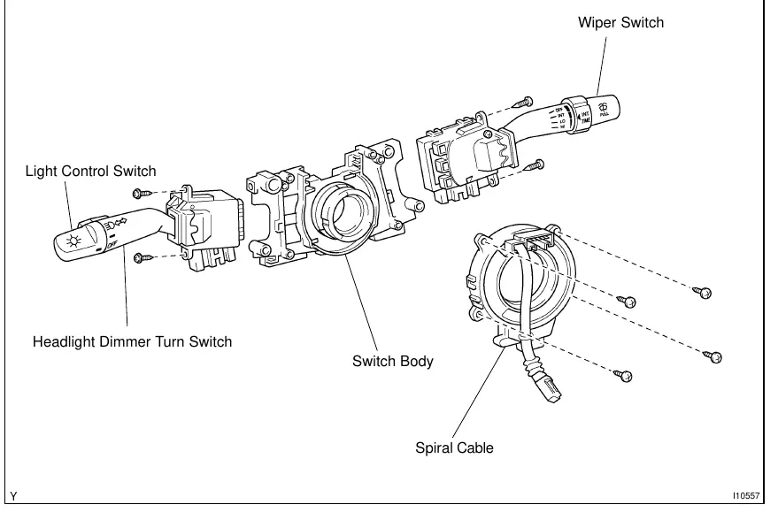 Exploded view of the headlight and taillight system switch assembly