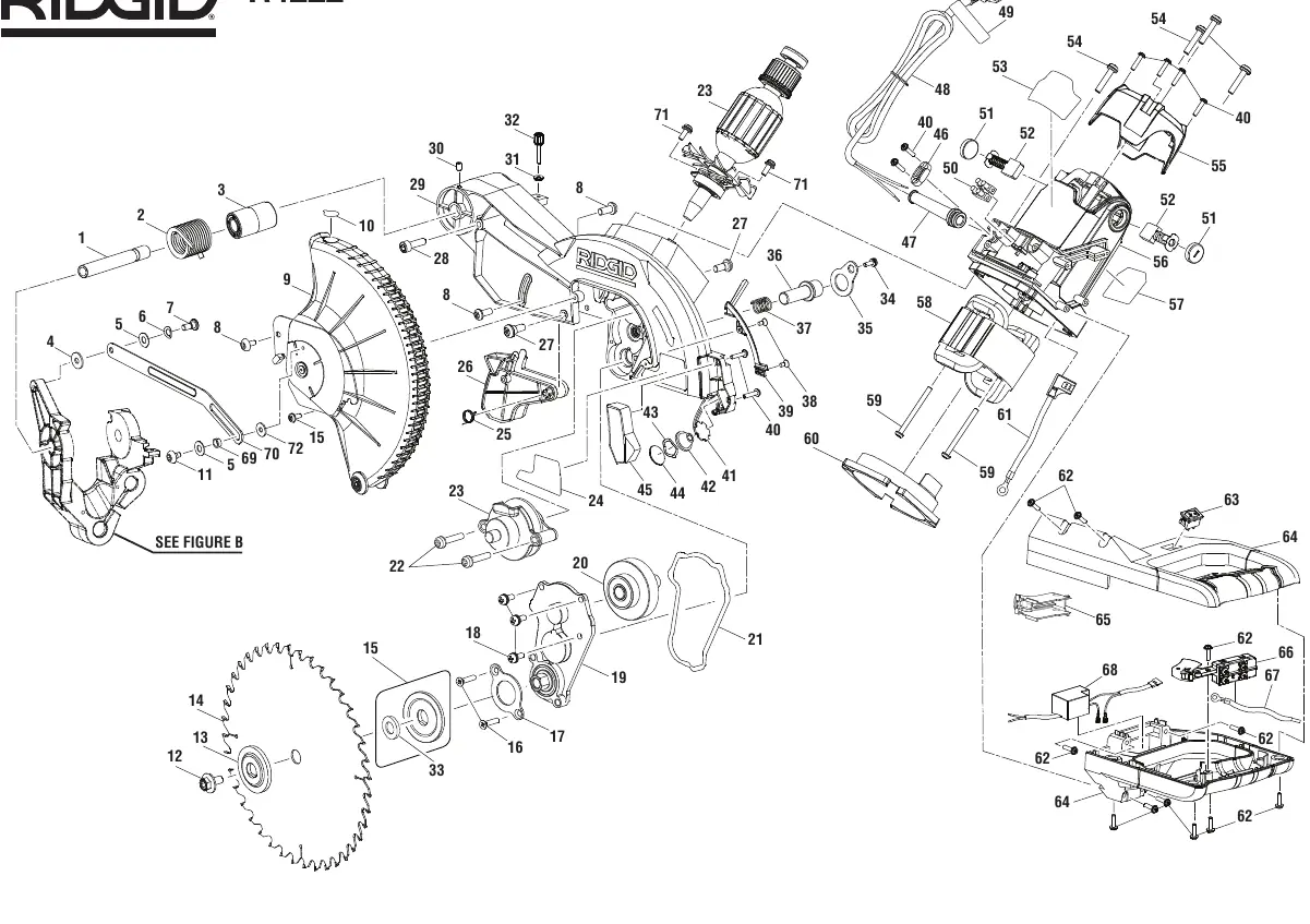 Figure A: Exploded view of the upper assembly and motor components.