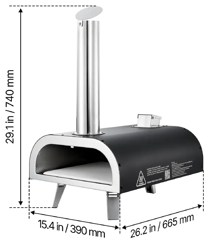 VEVOR 12-Inch Wood Fired Outdoor Pizza Oven dimensions