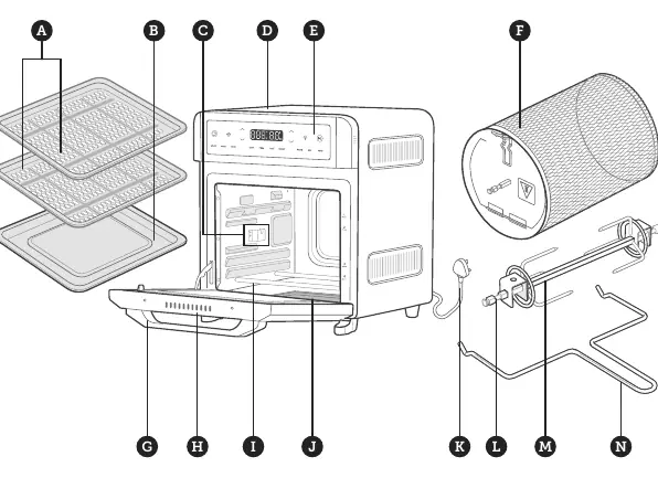 Parts diagram of the Air Fryer Oven
