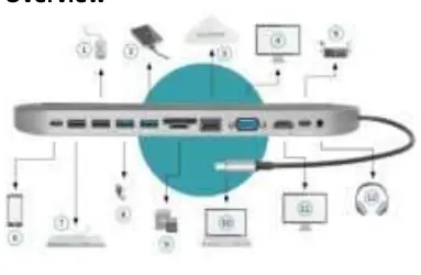Overview of the 12-port docking station connections.