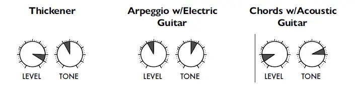 Recommended knob settings for different playing styles