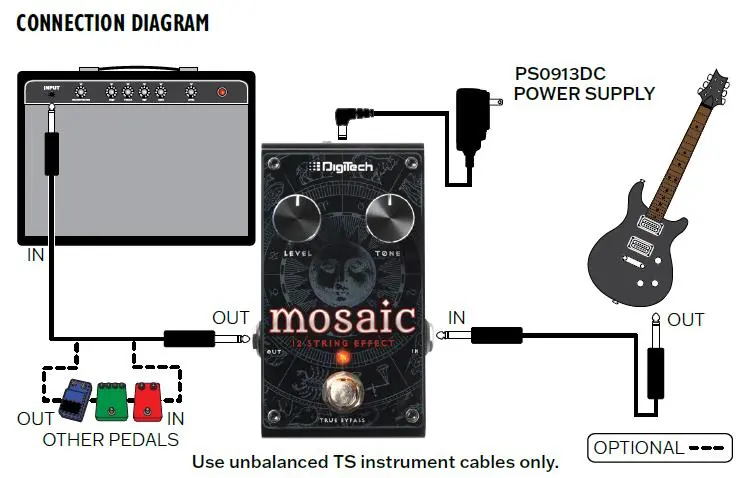 Connection diagram for the Mosaic pedal